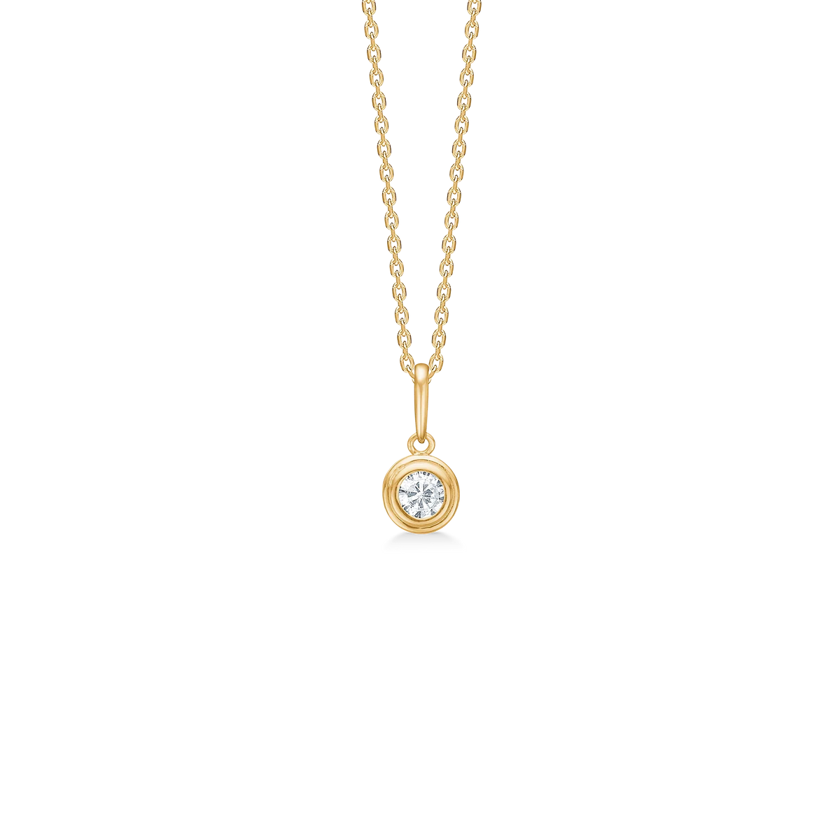Mads Z Raindrop pendant in 8 carat gold with clear zirconia, shown on single chain. Model 3337096-1