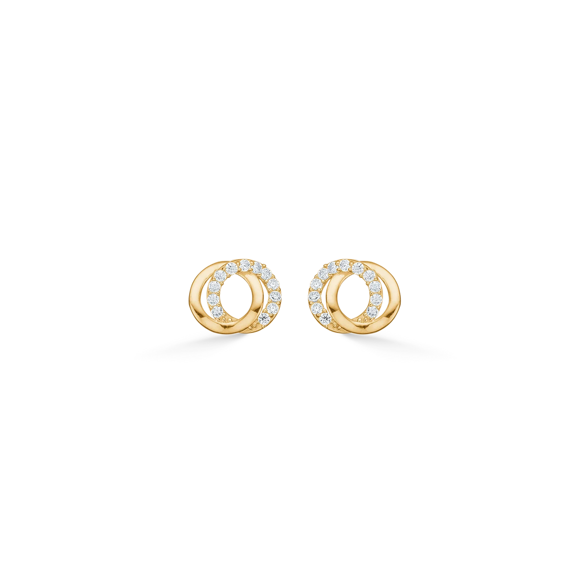 Mads Z Rhea gold studs with zirconia, elegant gold-plated earrings with round details. Model 3317067