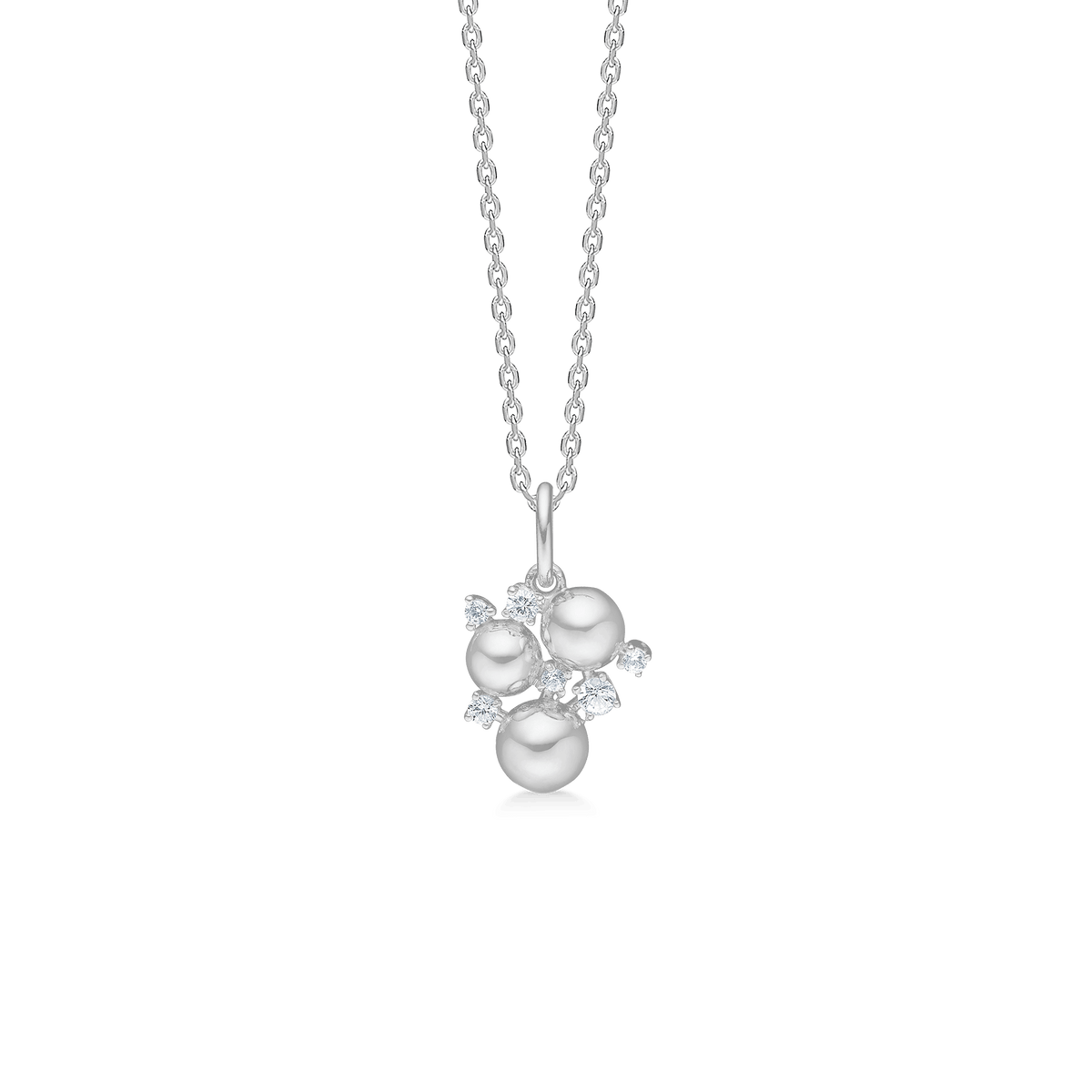 Mads Z silver necklace Champaign pendant with round pearls and sparkling stones, Model 2126114-1.