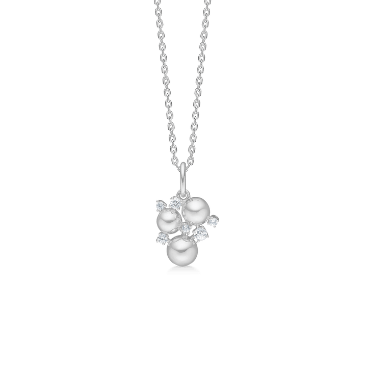 Mads Z silver necklace Champaign pendant with round pearls and sparkling stones, Model 2126114-1.
