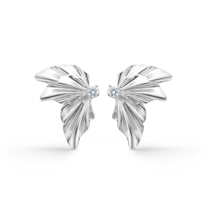 Mads Z Silver Monarch earrings, butterfly shape in shiny silver with sparkling stones. Model 2116155-1.
