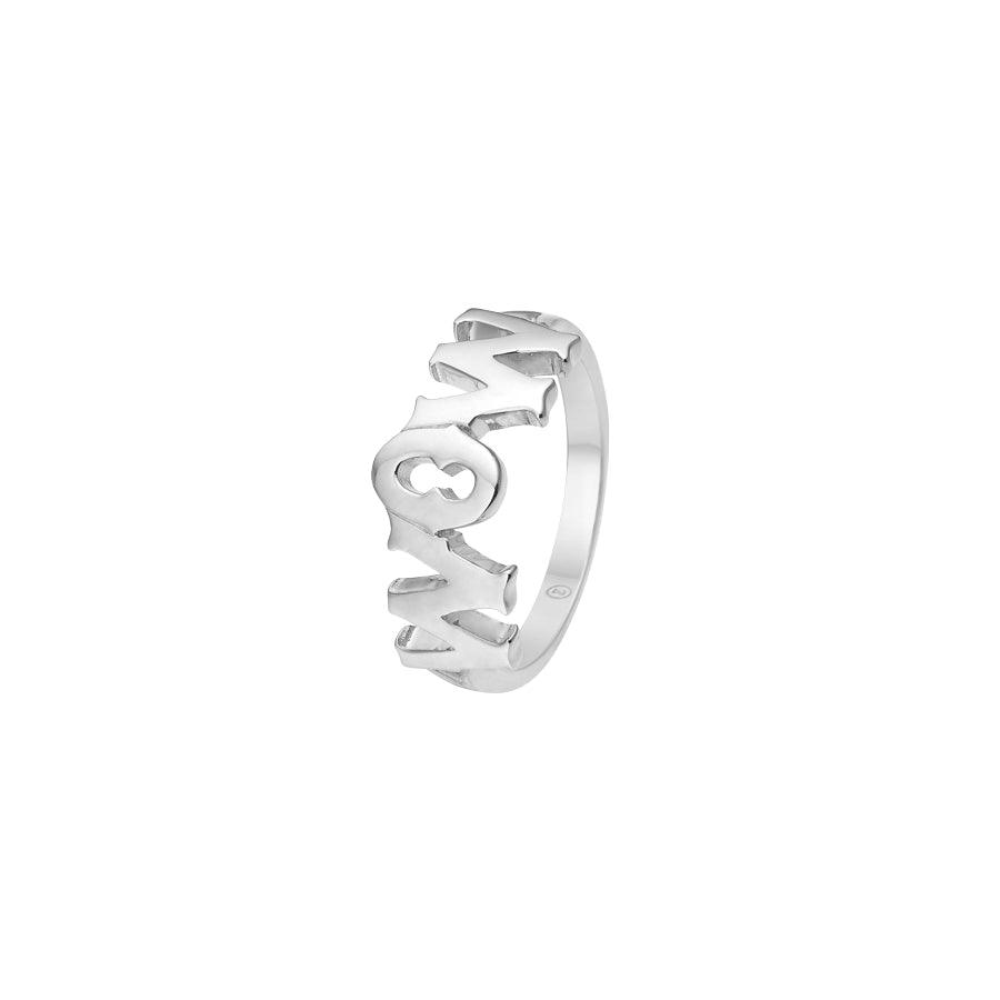 Mads Z Silver WowMom Ring in shiny silver with carved text and eternity sign, Model 2140097-001