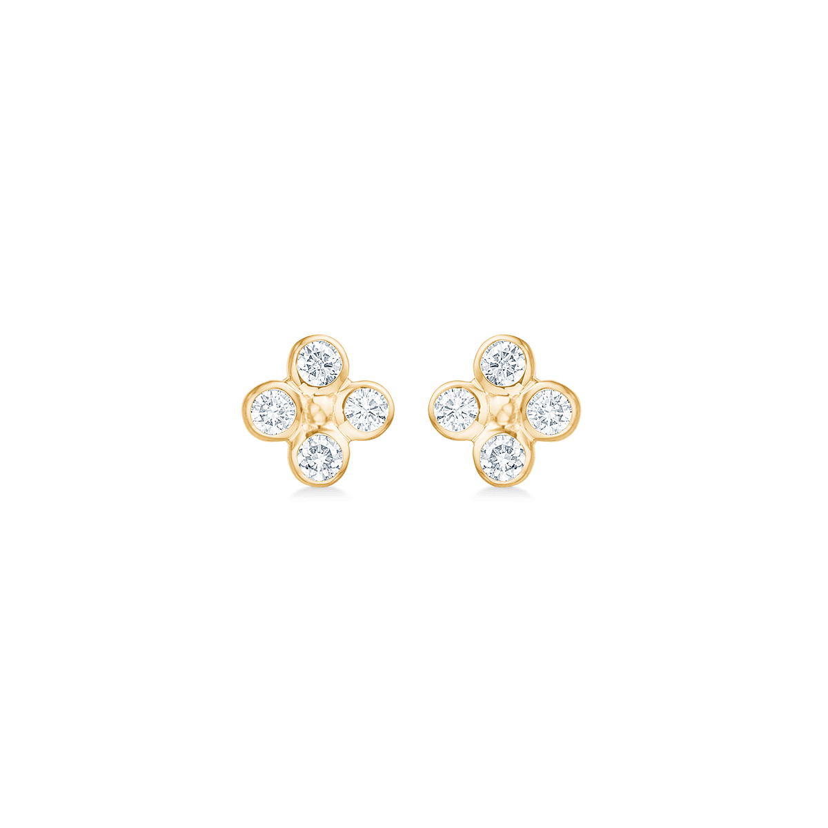 Mads Z Sophia's Bloom 14kt gold studs with 0.16ct W/SI shows small flower-shaped studs in gold with diamonds. Model 1511194-1