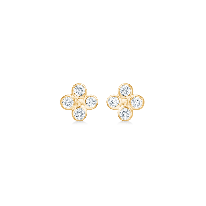 Mads Z Sophia's Bloom 14kt gold studs with 0.16ct W/SI shows small flower-shaped studs in gold with diamonds. Model 1511194-1