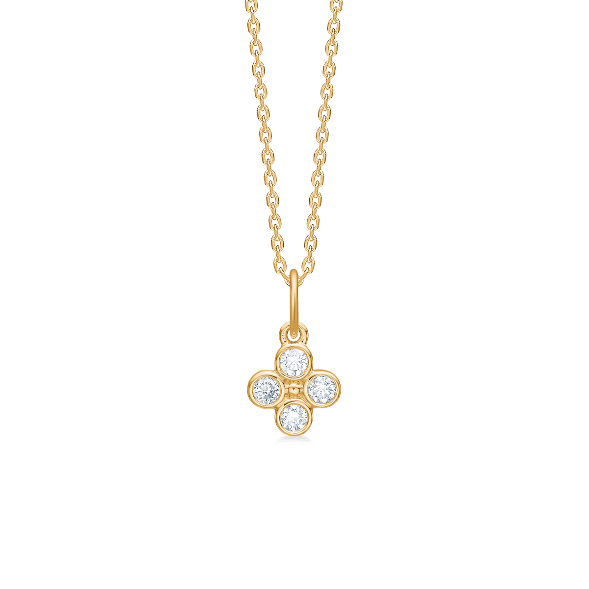 Mads Z Sophia's Bloom 14kt gold pendant with four clear diamonds in a flower shape, Model 1531195-1