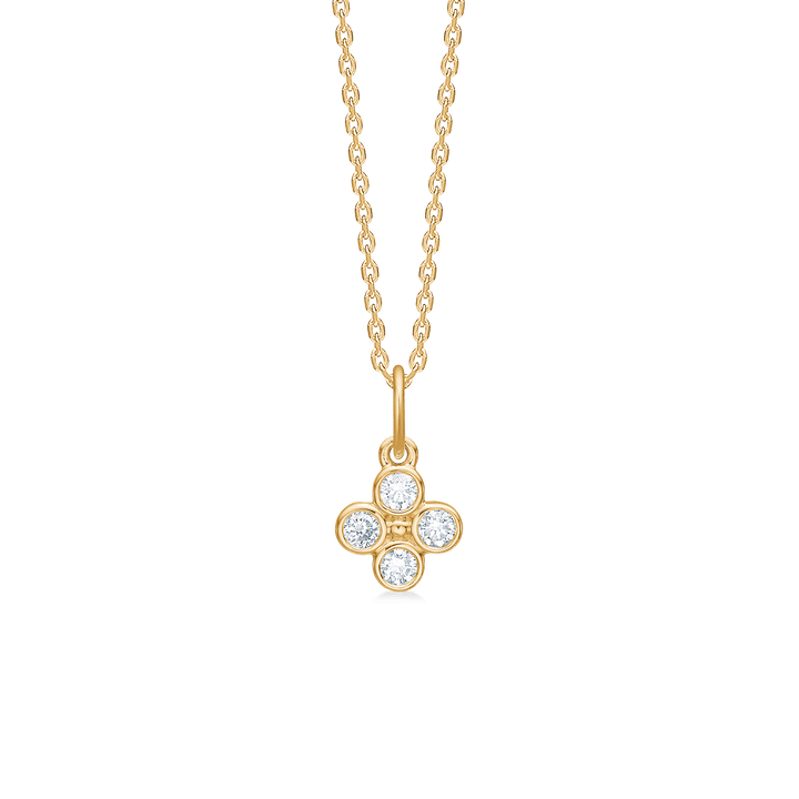Mads Z Sophia's Bloom 14kt gold pendant with four clear diamonds in a flower shape, Model 1531195-1