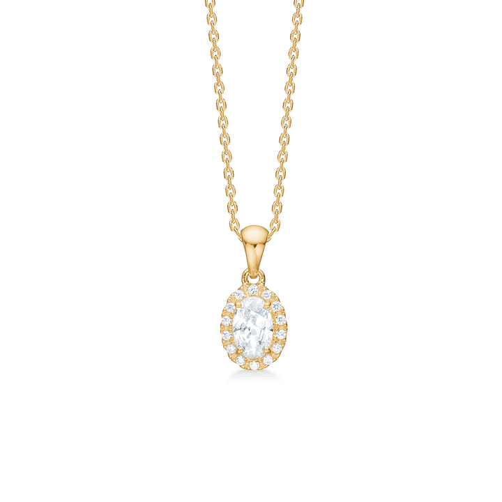 Mads Z Stellar 8kt gold pendant with zirconia, oval design with clear stones. Model 3337001-1