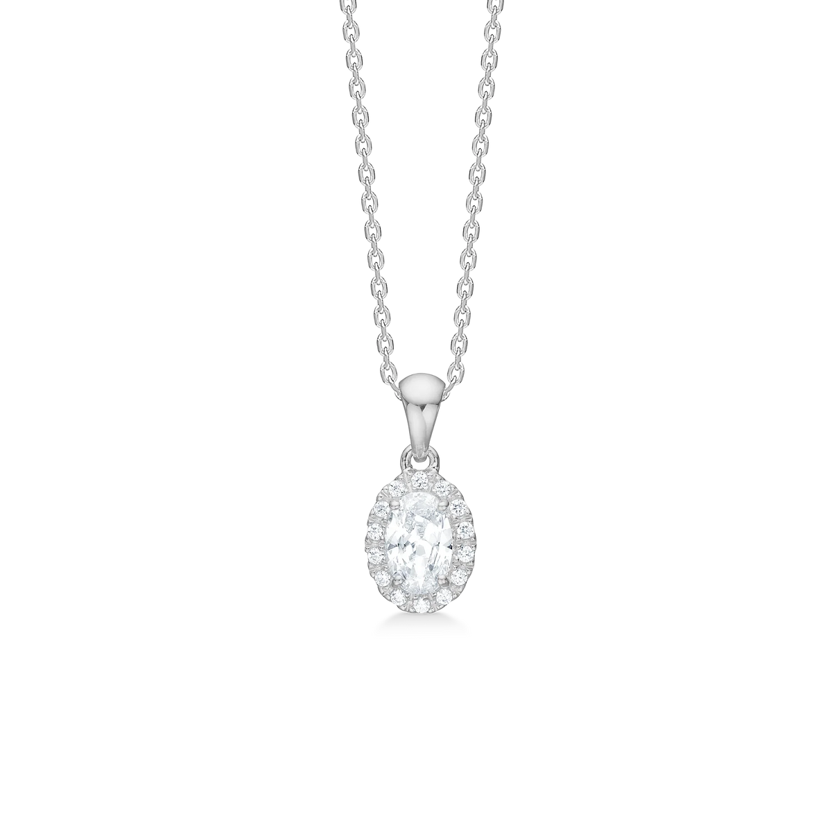 Mads Z Stellar necklace in silver with oval sparkling pendant of clear stones, Model 3127001.