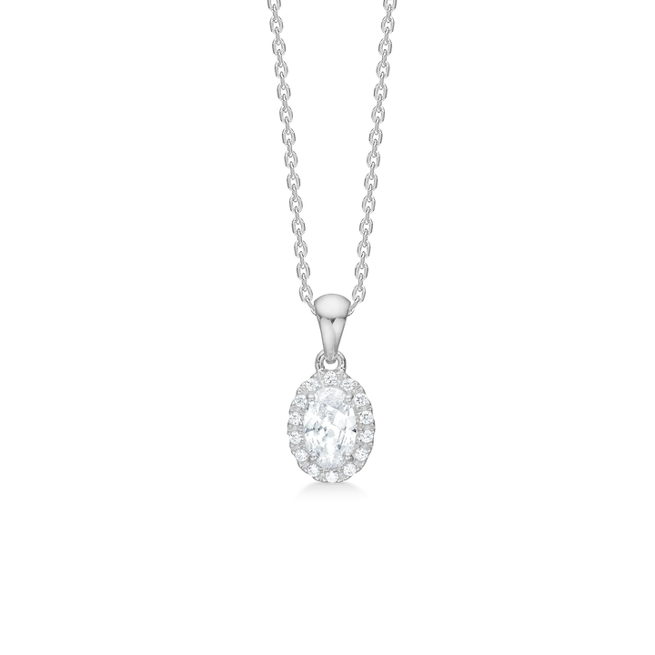 Mads Z Stellar necklace in silver with oval sparkling pendant of clear stones, Model 3127001.