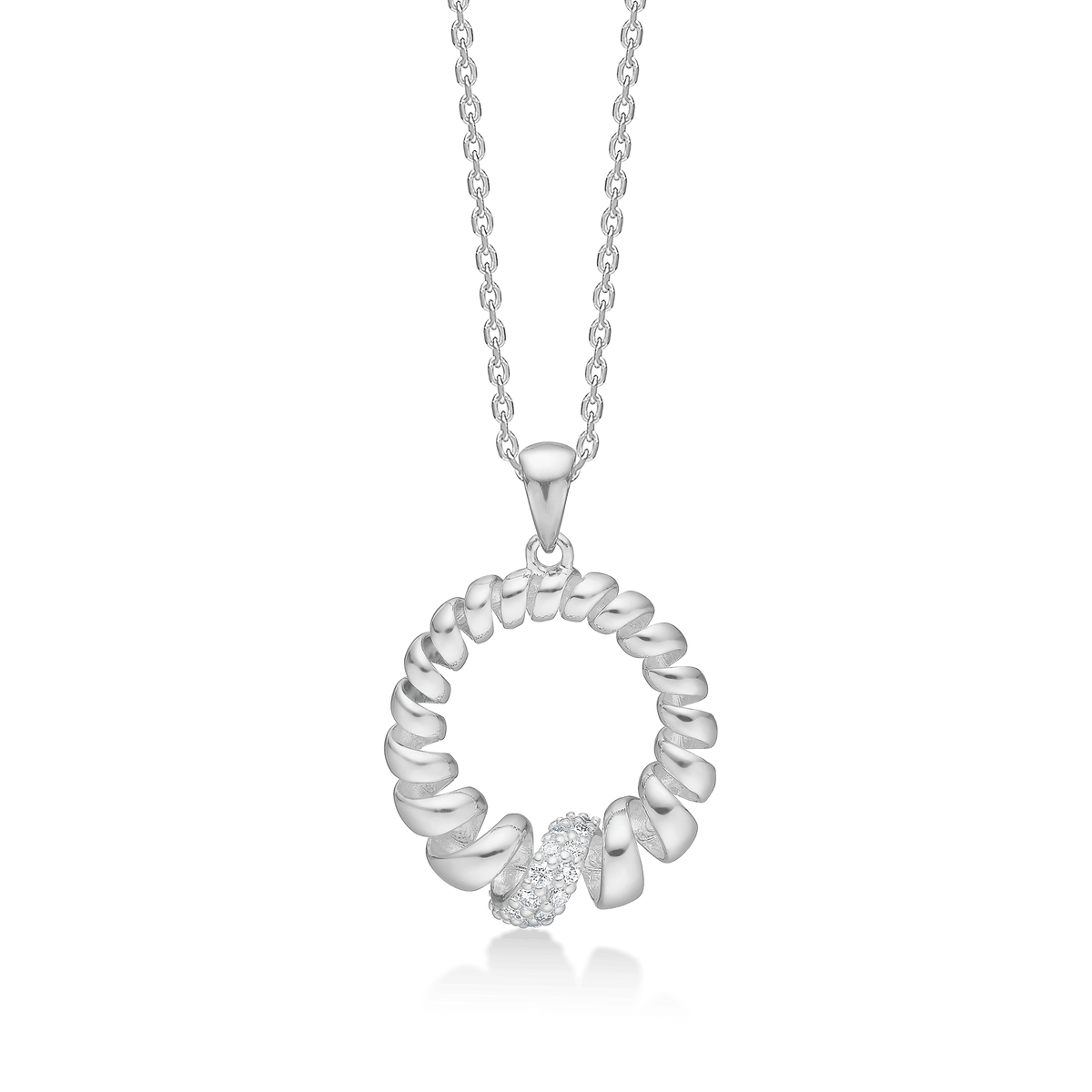 Mads Z Swirl White Topaz silver necklace with twisted circle and sparkling stones, Model 2126159.