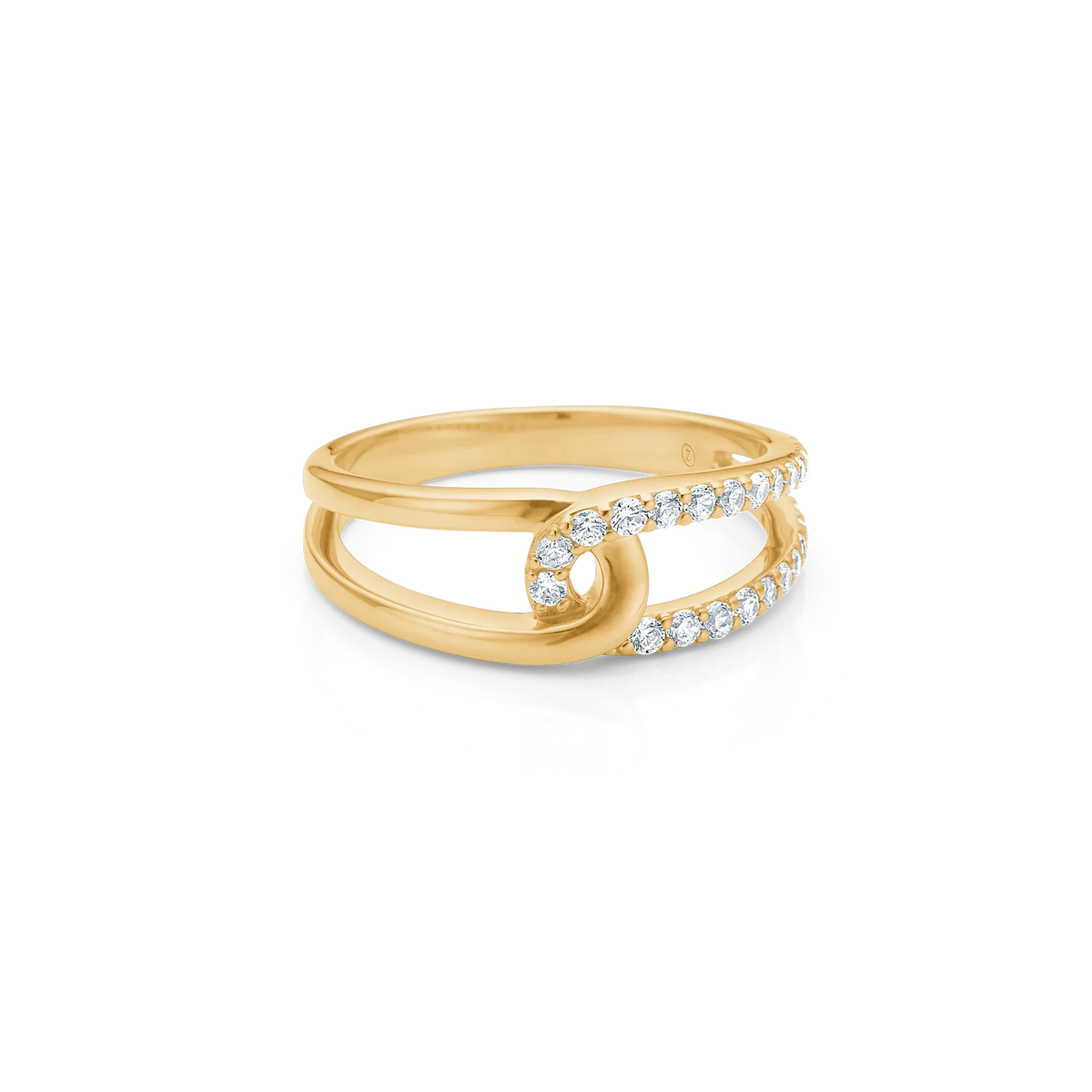 Mads Z Swoosh Ring in 8 carat gold with zirconia, elegant open ring with stone detail. Model 3347025-001