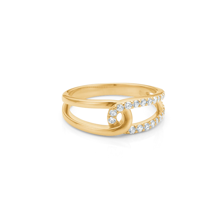 Mads Z Swoosh Ring in 8 carat gold with zirconia, elegant open ring with stone detail. Model 3347025-001
