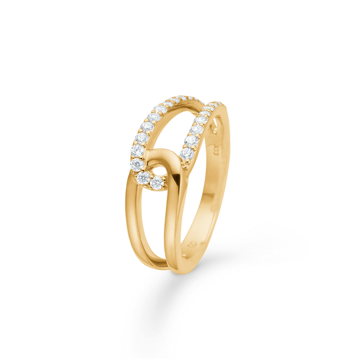 Mads Z Swoosh Ring in 8 carat gold with cubic zirconia, elegant open design with stones, Model 3347025-001-2