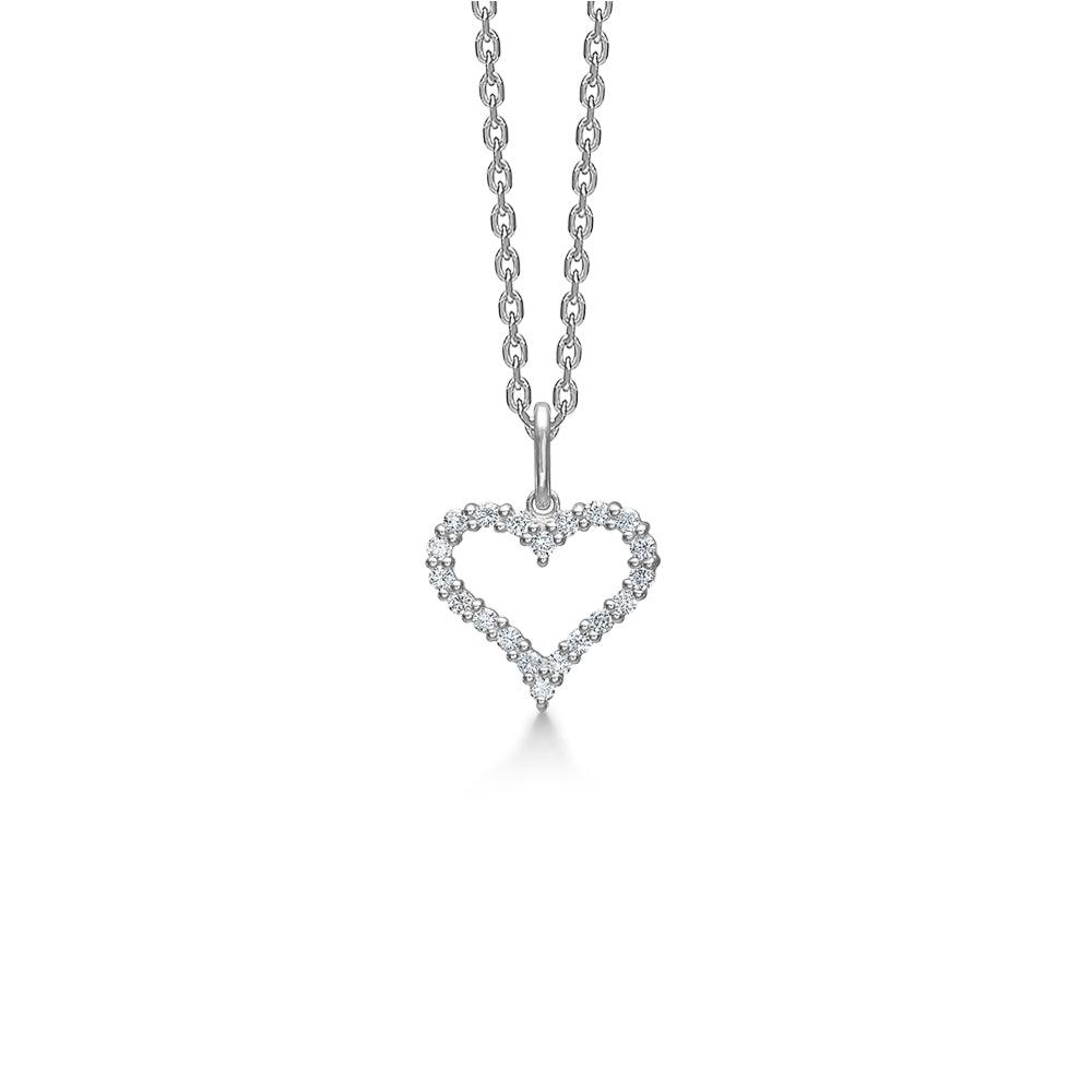 Mads Z Tender Heart 14kt white gold heart pendant, open heart design with clear stones, Model 1631320-1