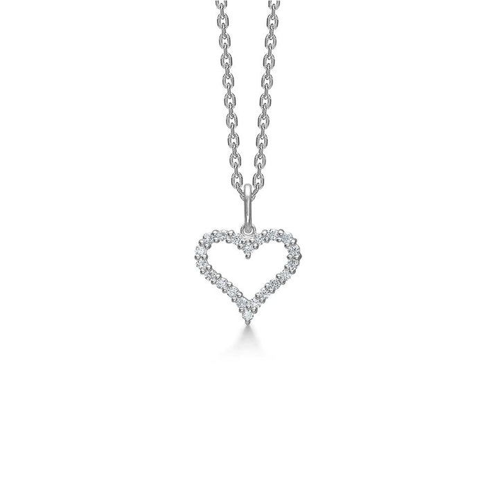 Mads Z Tender Heart 14kt white gold heart pendant, open heart design with clear stones, Model 1631320-1