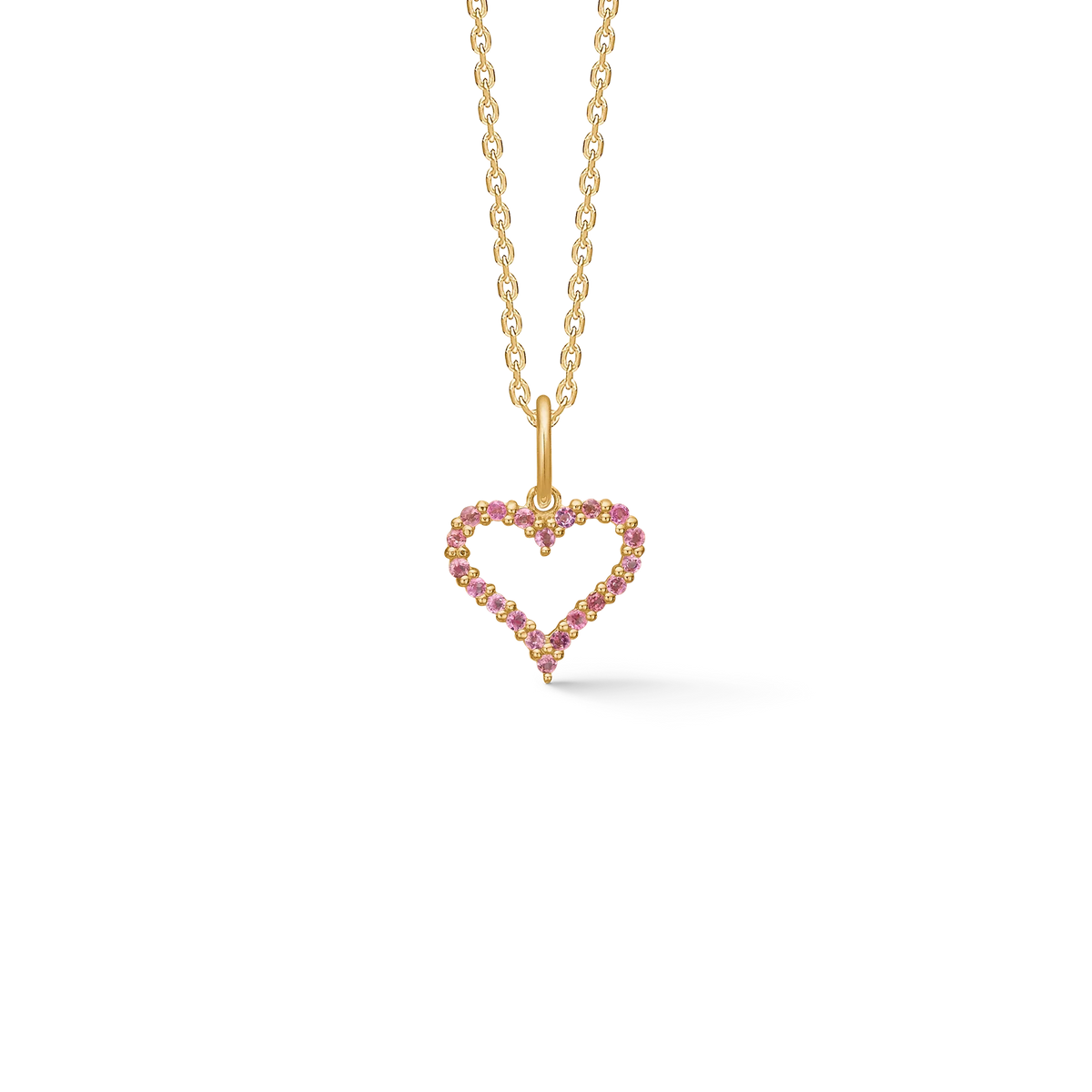 Mads Z Tender Heart gold pendant with pink tourmaline, heart-shaped design on chain. Model 1536312-1