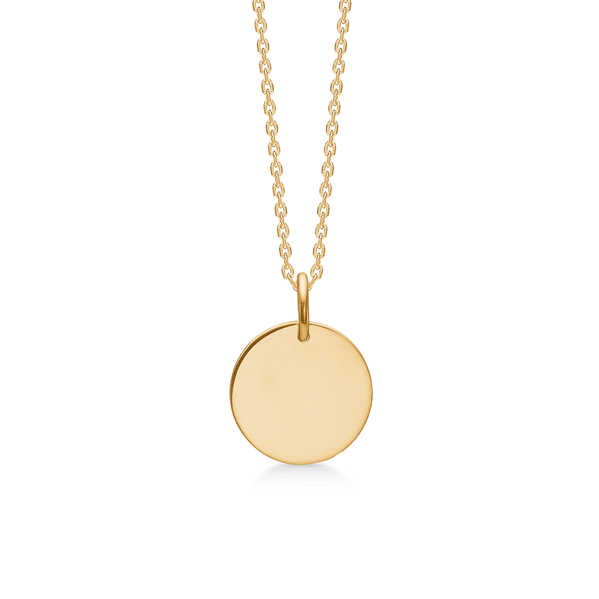 Mads Z Token 12mm pendant in 8 carat gold, round and shiny pendant on chain. Model 3330191-1