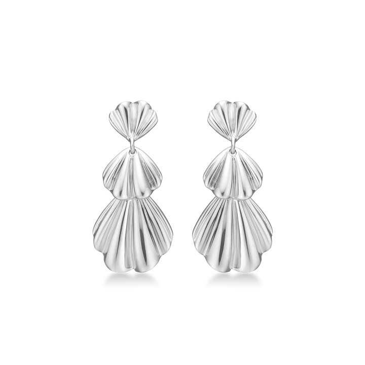 Mads Z Velvet silver earrings, shiny and folded in three parts, 20 mm, Model 2110189-1.