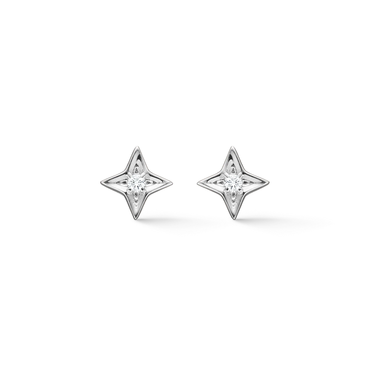 Mads Z Vesper silver studs with topaz shown as star-shaped silver earrings with clear stone, Model 2116197-1.