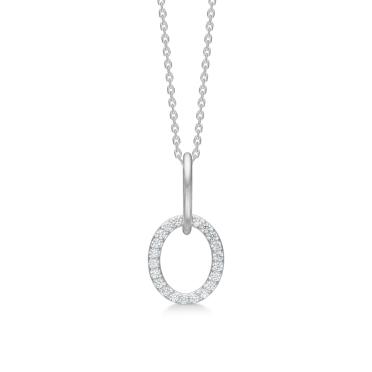 Mads Z Viola necklace in silver with oval pendant set with small clear stones. Model 3127004.