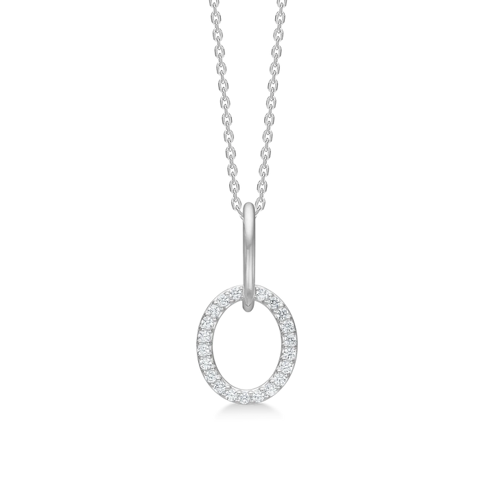 Mads Z Viola necklace in silver with oval pendant set with small clear stones. Model 3127004.