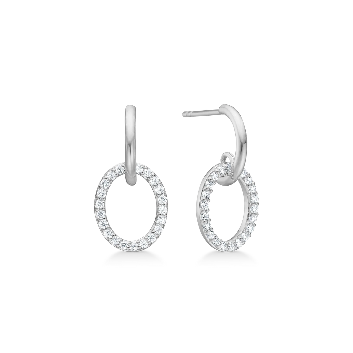 Mads Z Viola earrings in silver with circular ring decorated with clear stones, Model 3117004-1