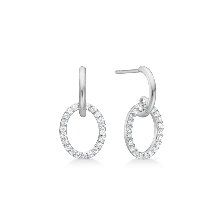 Mads Z Viola earrings in silver with circular ring decorated with clear stones, Model 3117004-1
