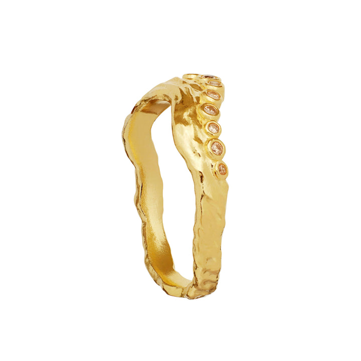 mannesten-selene-gold-plated ring with organic shapes and small clear zirconia stones, Model 4866a-001-2