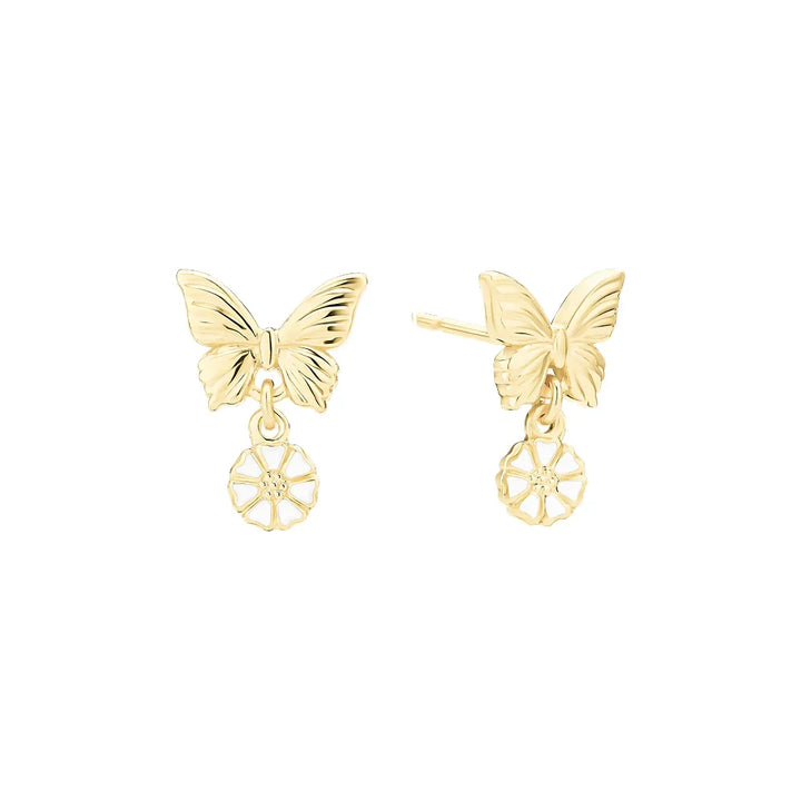 Daisy earrings with butterfly in gold-plated silver, elegant detail with flowers, Model 9095101-6-M