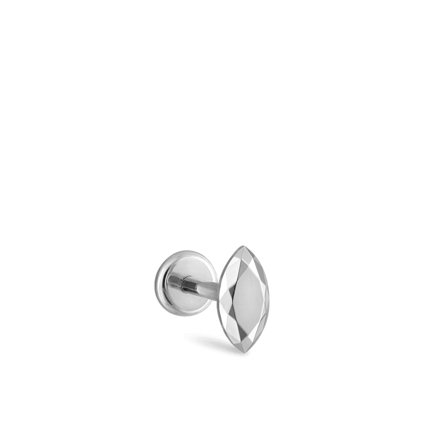Maria Tash 14kt Faceted White Gold Marquise Threaded Stud Earring in faceted white gold, model XMQFC-WG-W55-001-1.