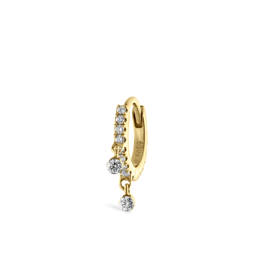 Maria Tash Diamond Eternity Double Dangle Hoop 6.5mm in gold with two diamonds, model XET2DD-YG-D65-1