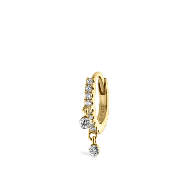 Maria Tash Diamond Eternity Double Dangle Hoop 6.5mm in gold with two diamonds, model XET2DD-YG-D65-1