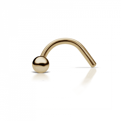 Maria Tash nose piercing 14kt gold 2mm with ball in shiny gold finish, simple detail. Model NDM-YG-W2-NR-001-1