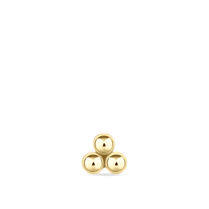 Maria Tash Nose Piercing Ball Trinity 14kt with three golden balls in a triangular design. Model NBTR-YG-W25-NR-001-2.