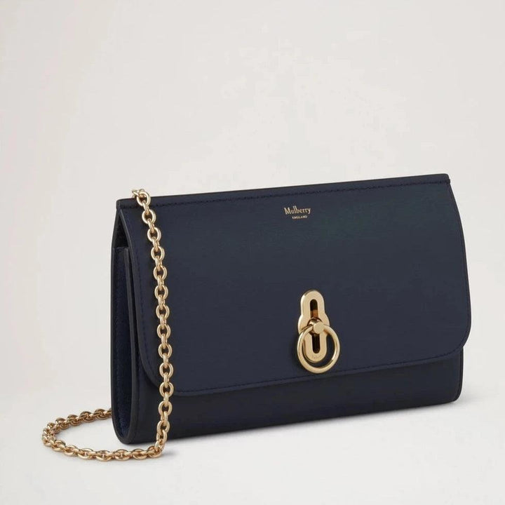 Mulberry Amberley Clutch Micro Classic Grain Night Sky with gold chain and elegant closure, Model rl7909587u888