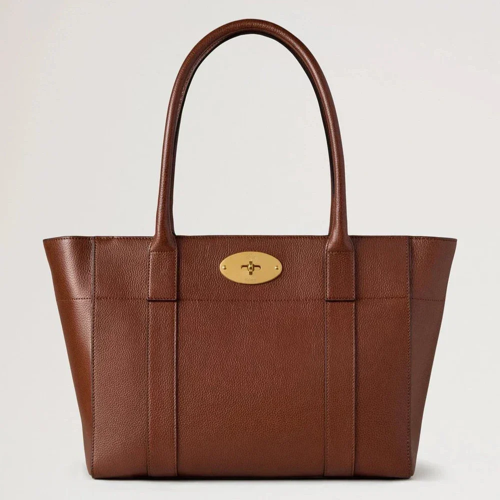 Mulberry Bayswater 9 to 5 Small Classic Grain Two Tone Oak, Brown Leather Bag with Golden Buckle, Model HH9834552G110.
