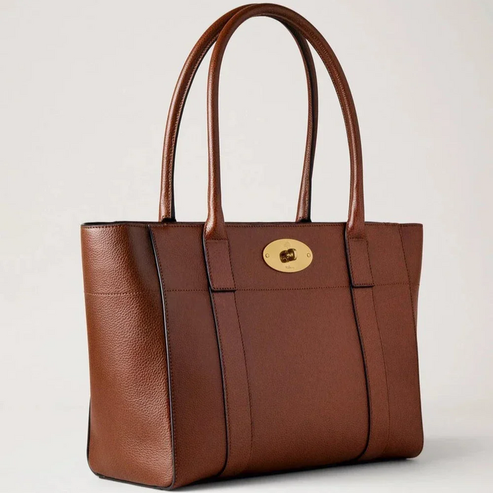 Mulberry Bayswater 9 to 5 Small Classic Grain Two Tone Oak Shoulder Bag in Brown Leather with Golden Buckle, Model HH9834552G110.