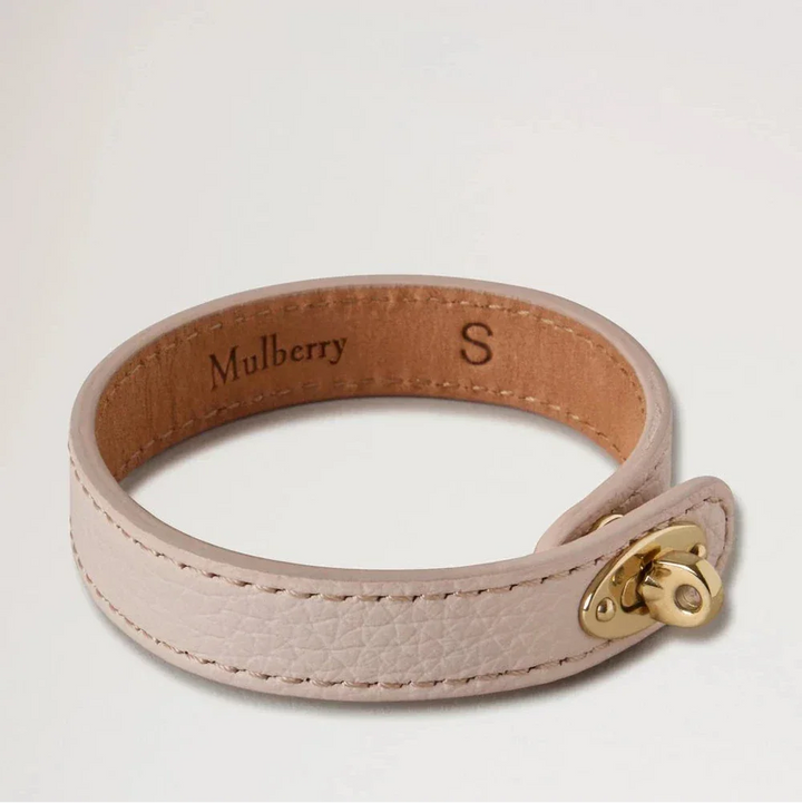 Mulberry Bayswater Thin Leather Bracelet, light pink leather bracelet with gold clasp, Model QB2390205J002-001