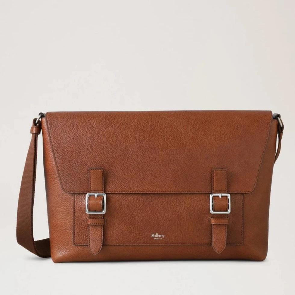 Mulberry Chiltern Crossbody Messenger Legacy NVT showing brown leather shoulder bag with silver buckles. Model HH9374275G110.