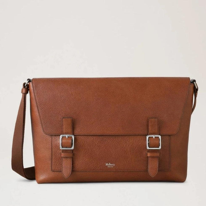 Mulberry Chiltern Crossbody Messenger Legacy NVT showing brown leather shoulder bag with silver buckles. Model HH9374275G110.