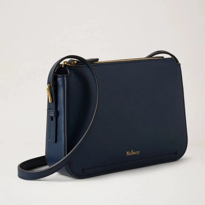 Mulberry Clovelly Pouch Micro Classic Grain Night Sky in dark blue leather with adjustable strap. Model RL8729587U888.