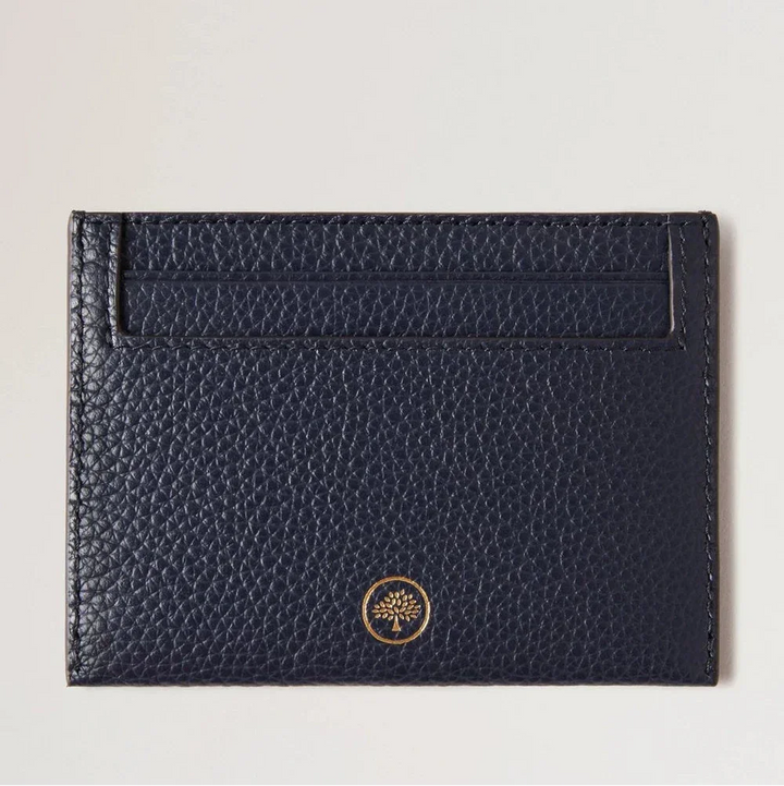 Mulberry Continental Credit Card Slip Night Sky in dark blue textured leather, front view. Model RL4644/205U888