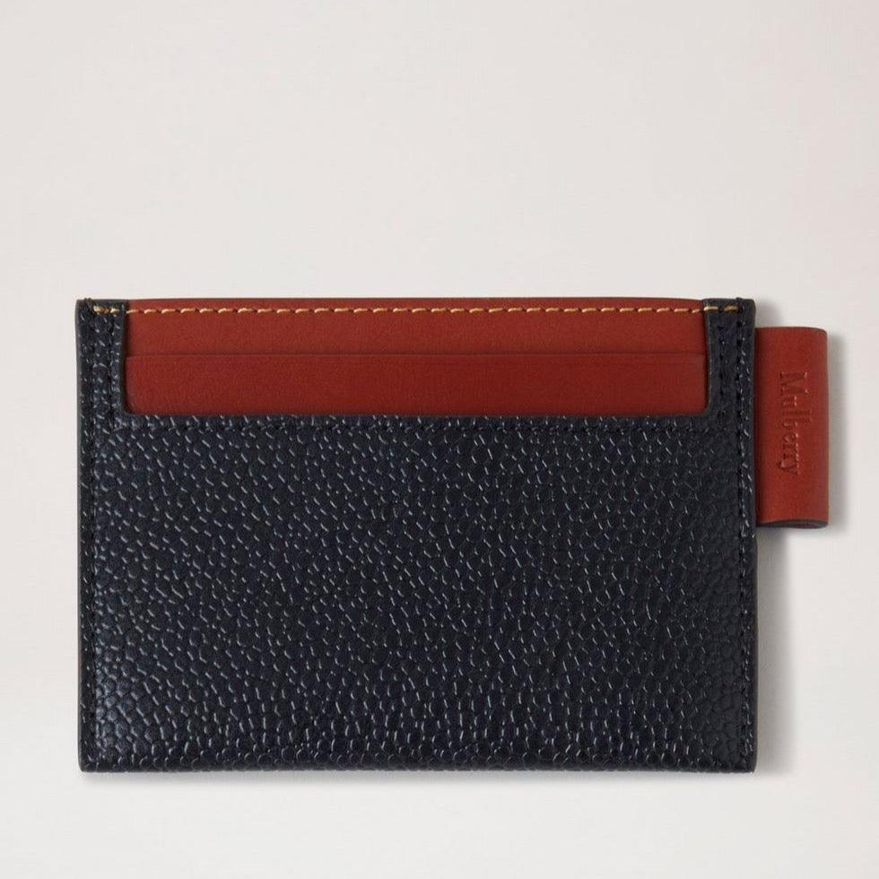 Mulberry Credit Card Slip Eco Scotchgrain Black/Cognac in black embossed leather with cognac details, Model RL7036127A340