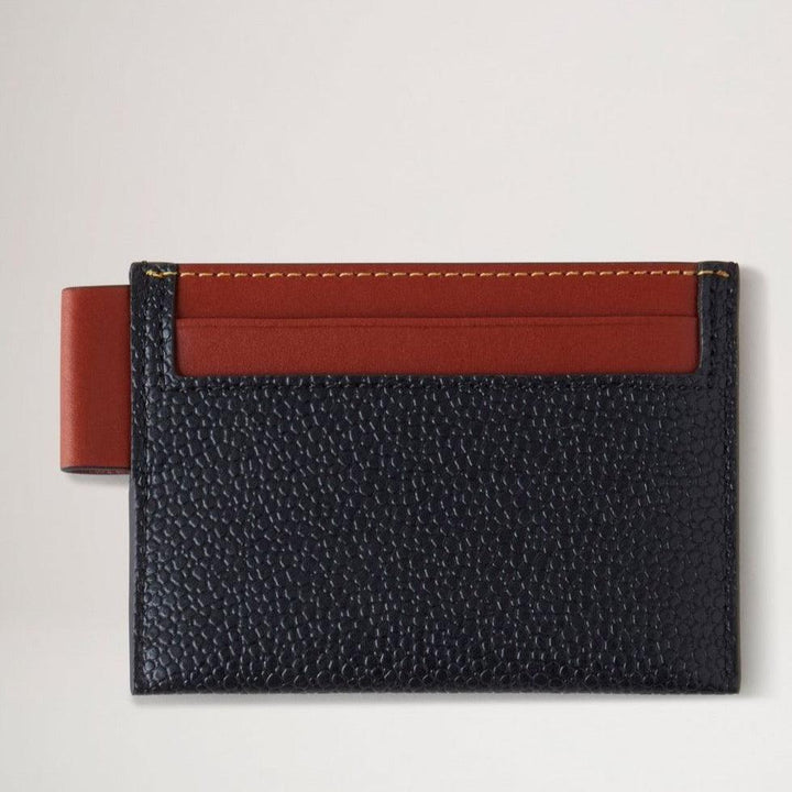 Mulberry Credit Card Slip Eco Scotchgrain Black/Cognac shows the front in black and cognac colored leather. Model RL7036127A340