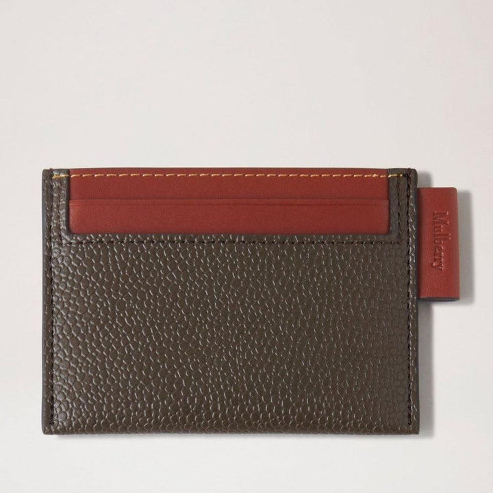 Mulberry Credit Card Slip Eco Scotchgrain Molecognac showcases a sleek card holder design in brown textured leather with cognac colored detailing. Model RL7036127Q330.