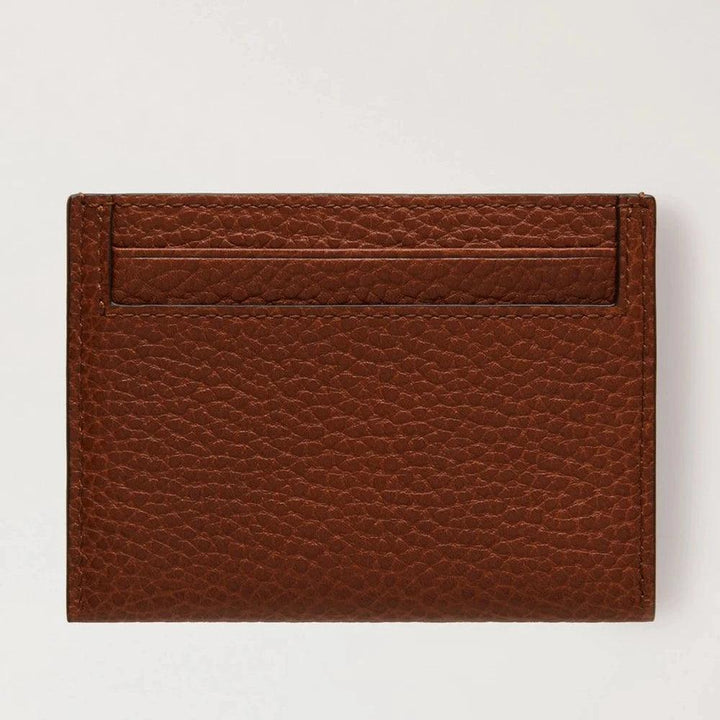 Mulberry Credit Card Slip Oak Small Classic Grain shows the front of a brown card holder in embossed leather. Model rl7422552g110.