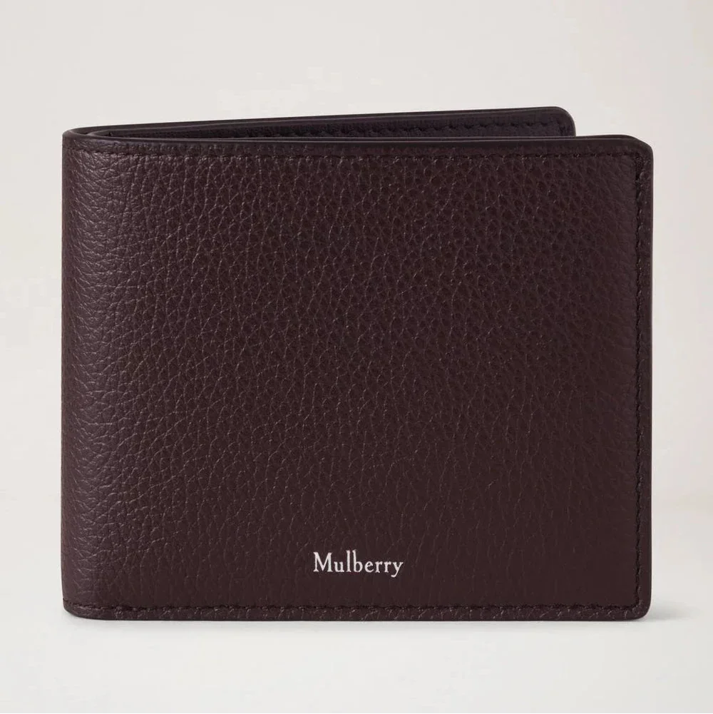 Mulberry Heritage 8 Card Wallet Small Glassic Grain Ebony, brown wallet in embossed leather, Model RL7395205A110