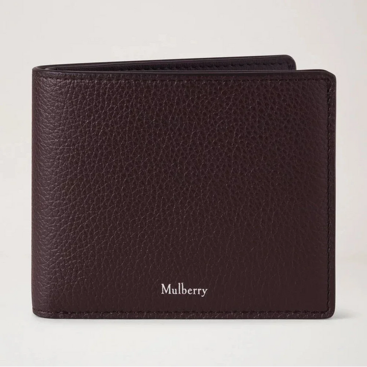 Mulberry Heritage 8 Card Wallet Small Glassic Grain Ebony, brown wallet in embossed leather, Model RL7395205A110
