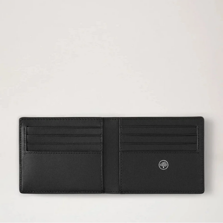 Mulberry Heritage 8 Card Wallet Small Glassic Grain Ebony, open black leather wallet with card pockets. Model RL7395205A110