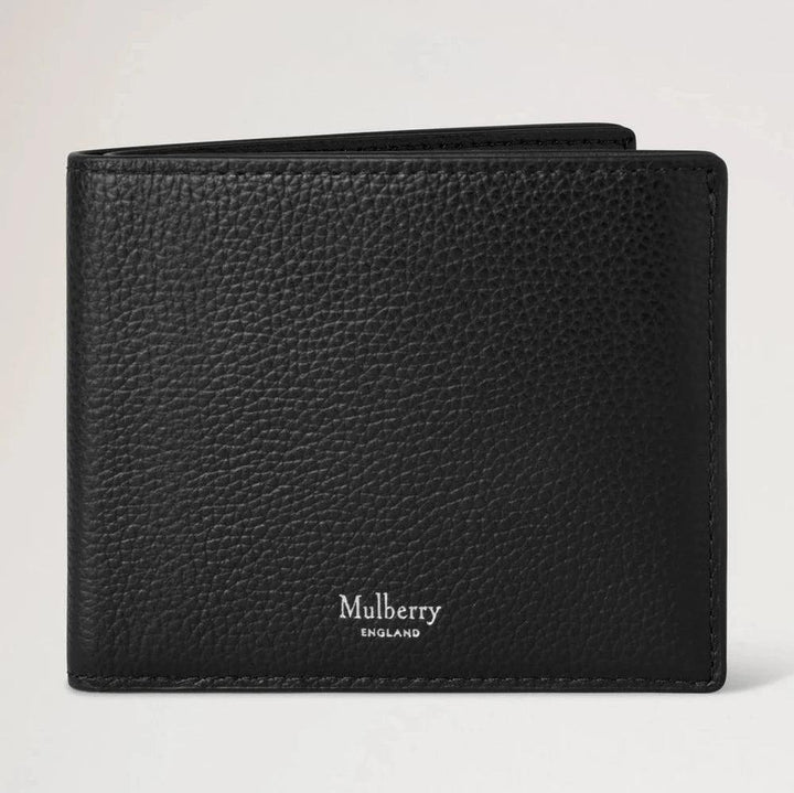 Mulberry Heritage Bifold Coin Wallet in black embossed leather, classic multi-wallet design. Model RL7883205A100